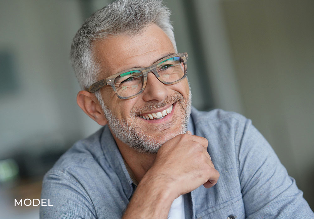 Male model with glasses for bone grafting.